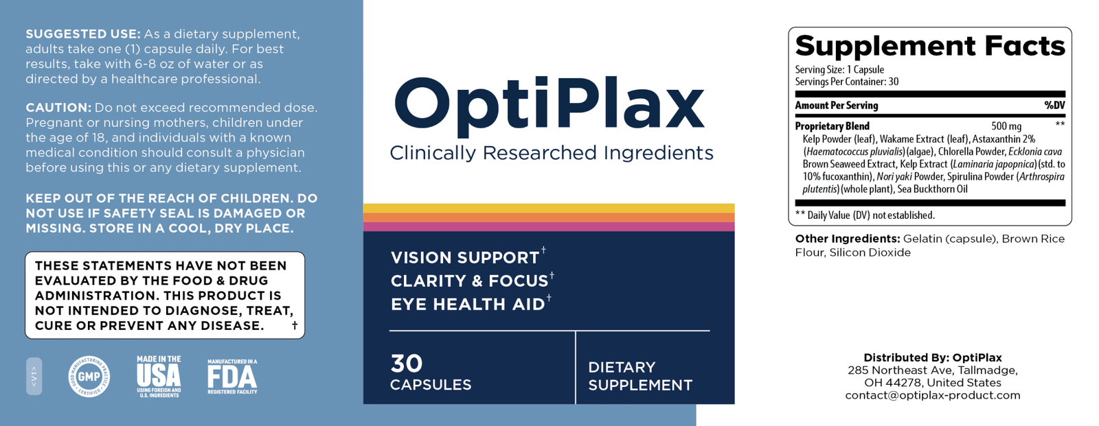 OptiPlax Supplement Label